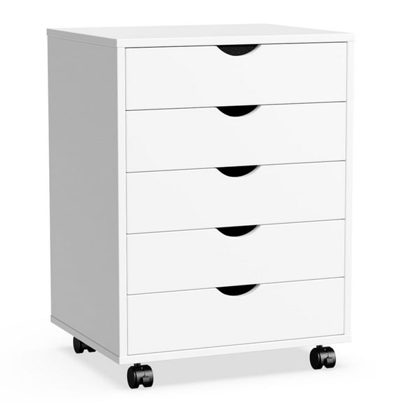 LIFERECORD 5-Drawer Chest, Wood Storage file Cabinet Rolling Storage Dresser with Wheels for Home Office, White