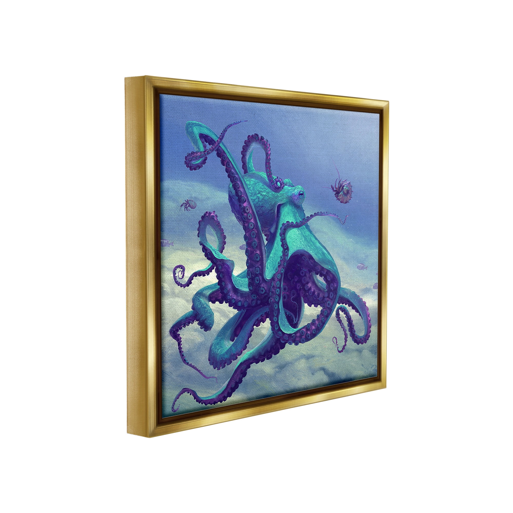 Stupell Industries Vivid Underwater Octopus Animals & Insects Painting Gold Floater Framed Canvas Art Print Wall Art, 25 x 25