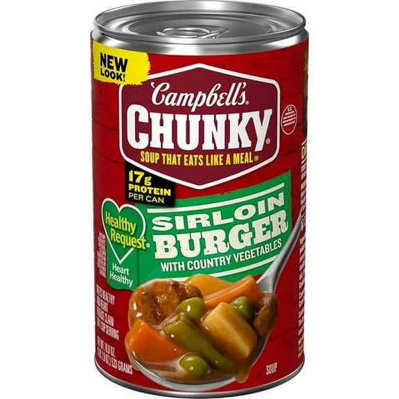Campbell's Chunky Healthy Request Sirloin Burger With Country Vegetables Beef Soup, 18.8 oz Can Pack of 2 )