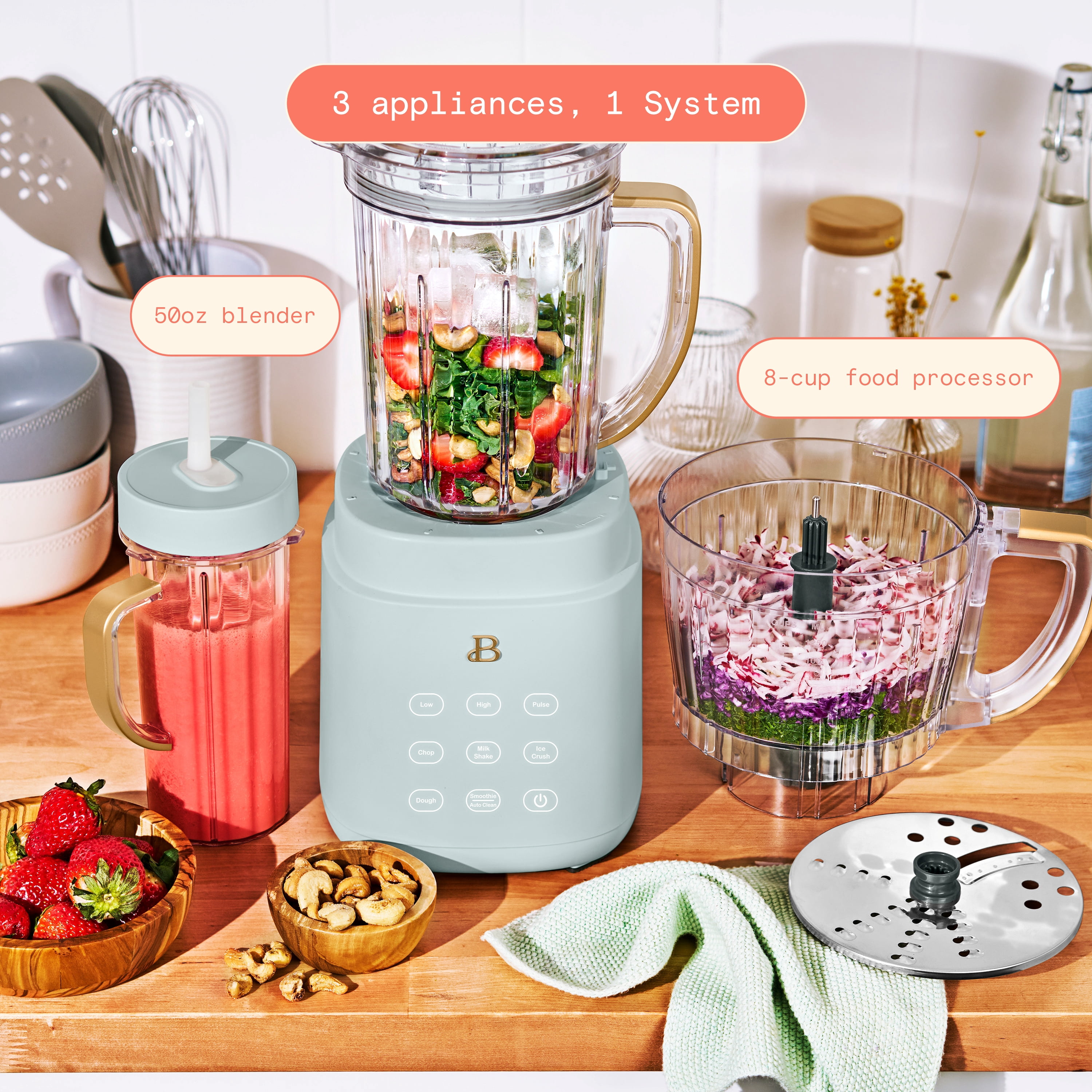 Beautiful 3-in-1 Kitchen System, Blender, Food Processor & Personal Blender, Hydrangea by Drew Barrymore
