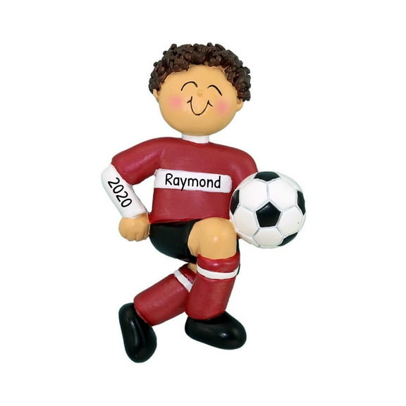 Ornaments by Elves Personalized Brunette Boy Soccer Player in Red Uniform Ornament 2024 .25lbs