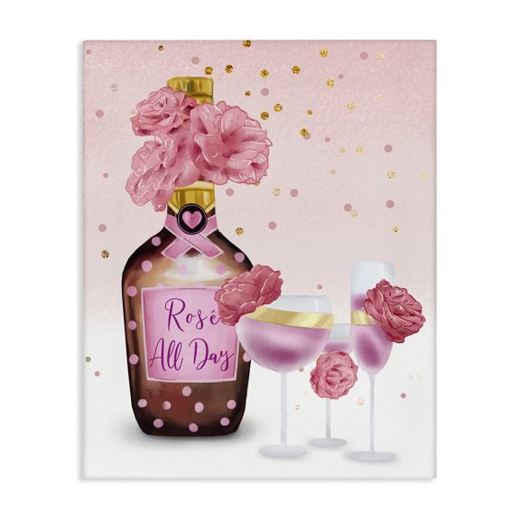 Stupell Industries Contemporary Rosé All Day with Pink Polka Dots Canvas Art, 16 x 20, by Ziwei Li