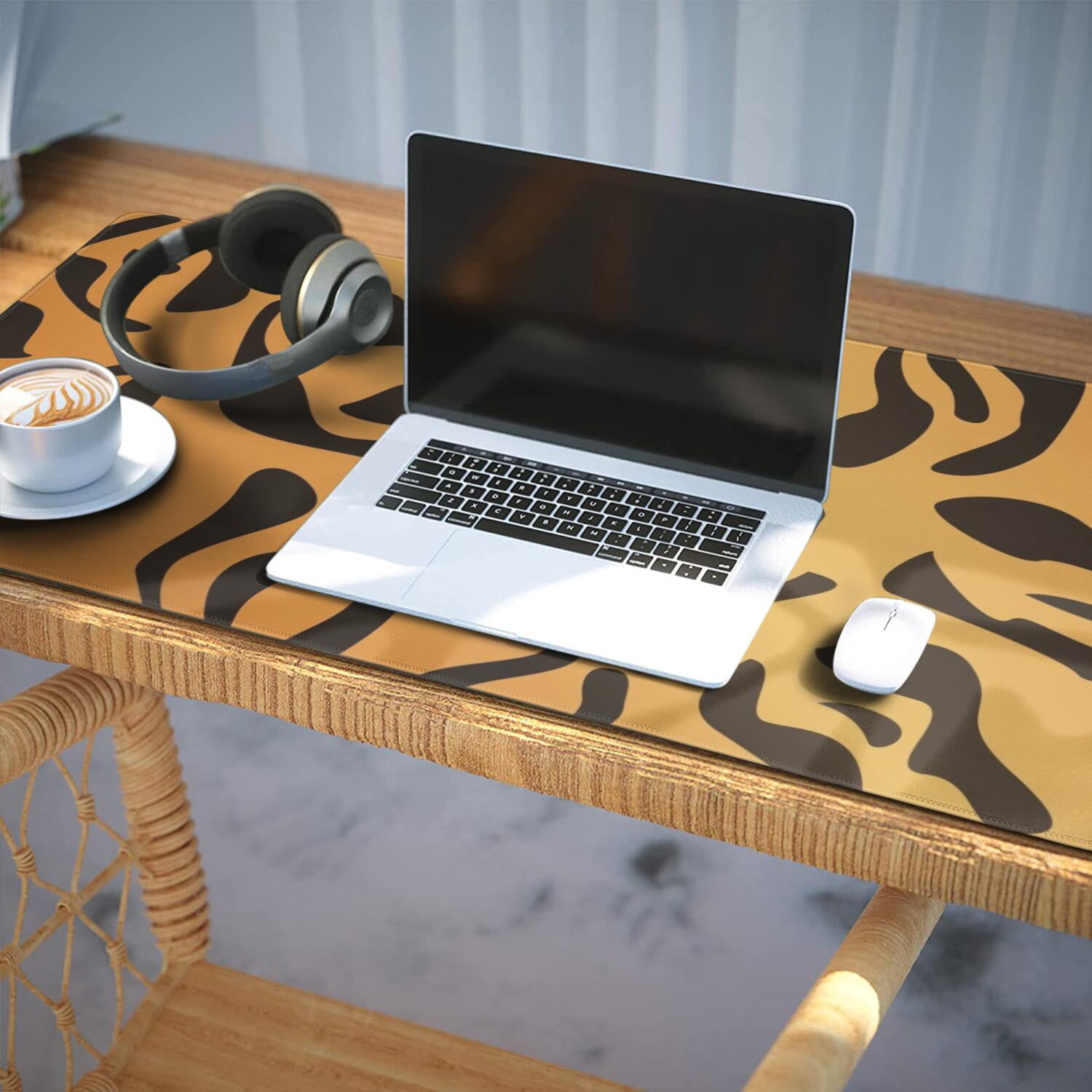 Long Mouse Pads for Desk,Orange and Black Of Leopard Print Desk Mats on Top Of Desks, Desk Mouse Pad Extra Large with 3mm Non-Slip Base and Stitched Edge for Gaming,Office,Work,Home 35.4"x15.7"