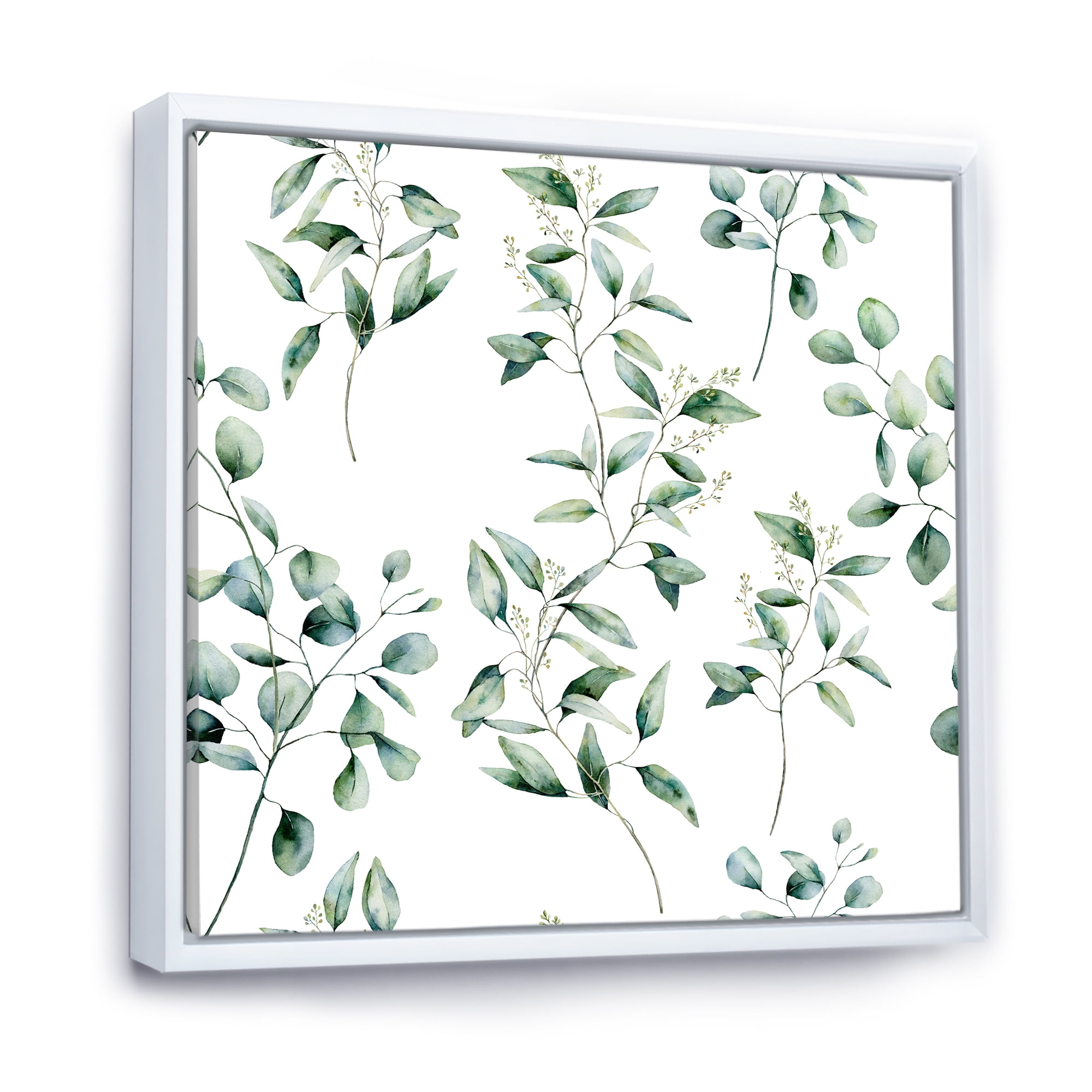 Designart 'Green Eucalyptus Plant Branches IV' Traditional Framed Canvas Wall Art Print