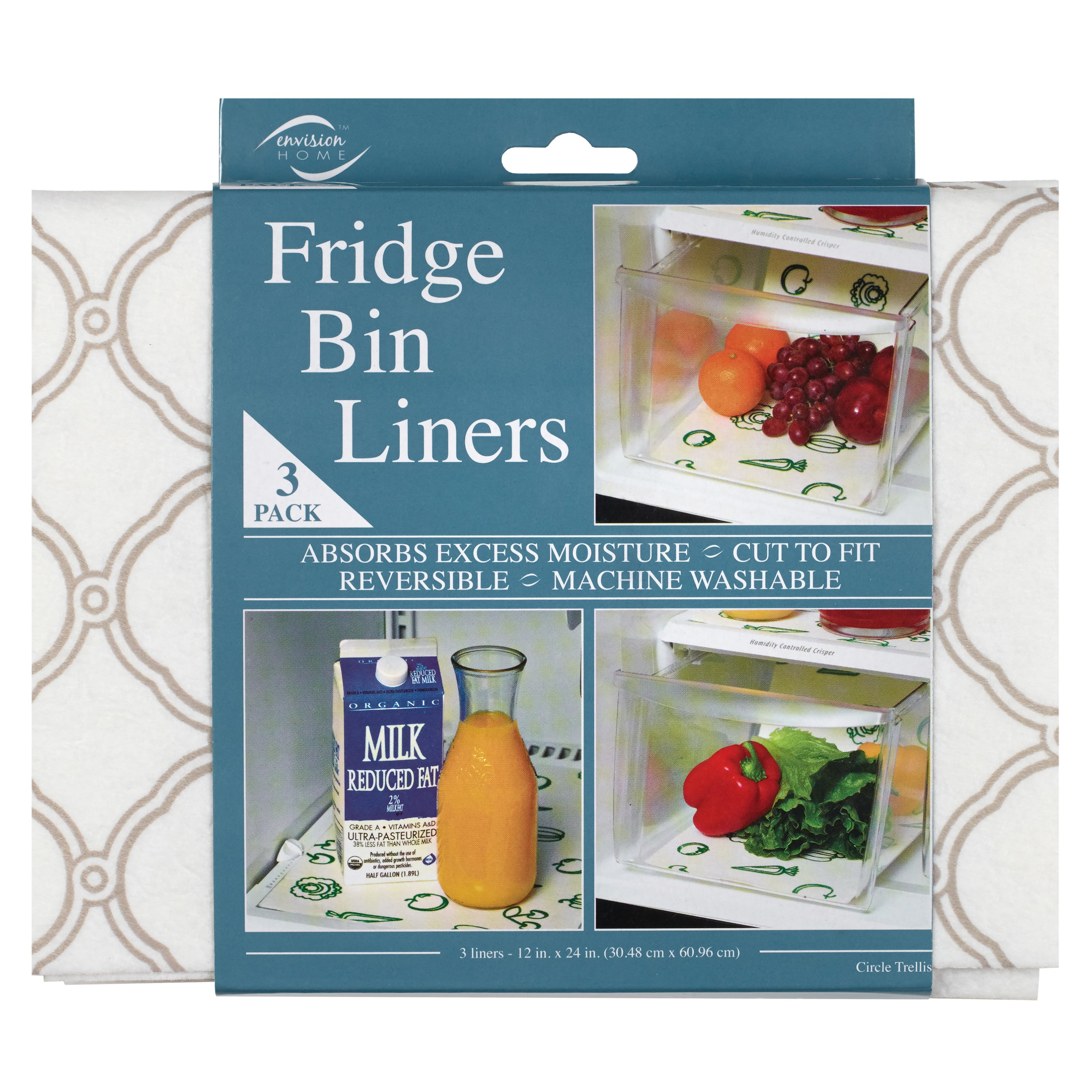 Envision Home Non-Adhesive Fridge Bin & Shelf Liners - Trellis - 3 Pack