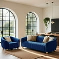 thumbnail image 5 of Luxury Retro Velvet Sofa Couch for Living Room, 40" Comfy Upholstered Armchair with Gold Metal Legs and Pillow, Curved Sectional Sofa Chair for Bedroom Office Apartment Blue, 5 of 7