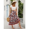 thumbnail image 5 of Maxi Skirts for Women 2025 Summer Boho Long Flowy Floral Elastic High Waist Skirt Casual Travel Skirt Red L, 5 of 9