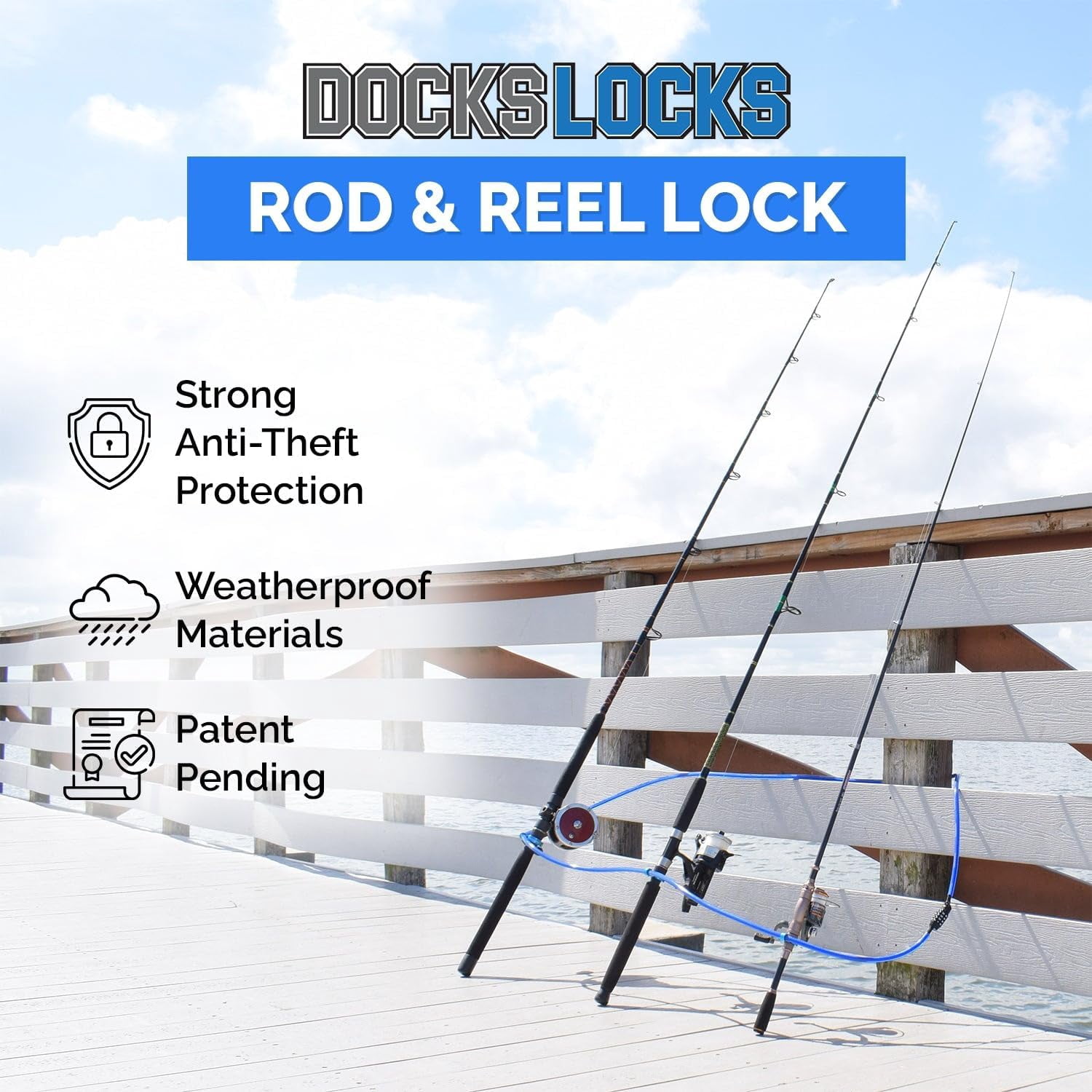 DocksLocks Fishing Rod & Reel Lock - Large (23m to 28mm Rod Diameter)