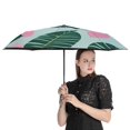 thumbnail image 4 of Tropical Leaf Print Pattern Rain Umbrella Sun Protection Sun Umbrella Parasol Folding Umbrella Black Glue, 4 of 9