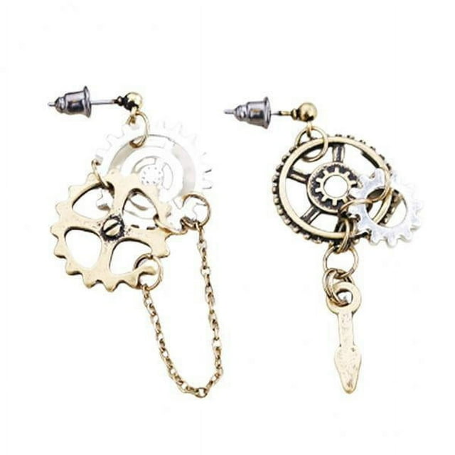 2 Pendientes Steampunk Asimétricos Colgantes Para Los Oídos, Dijes Para Club De Bodas Tipo 1