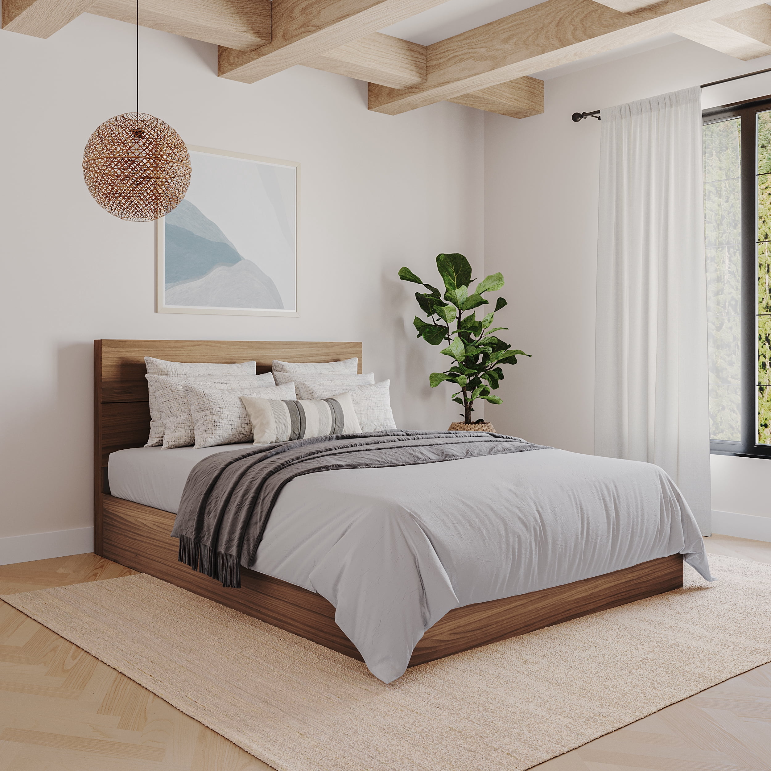 Nexera Queen Size Panel Wood Headboard, Walnut