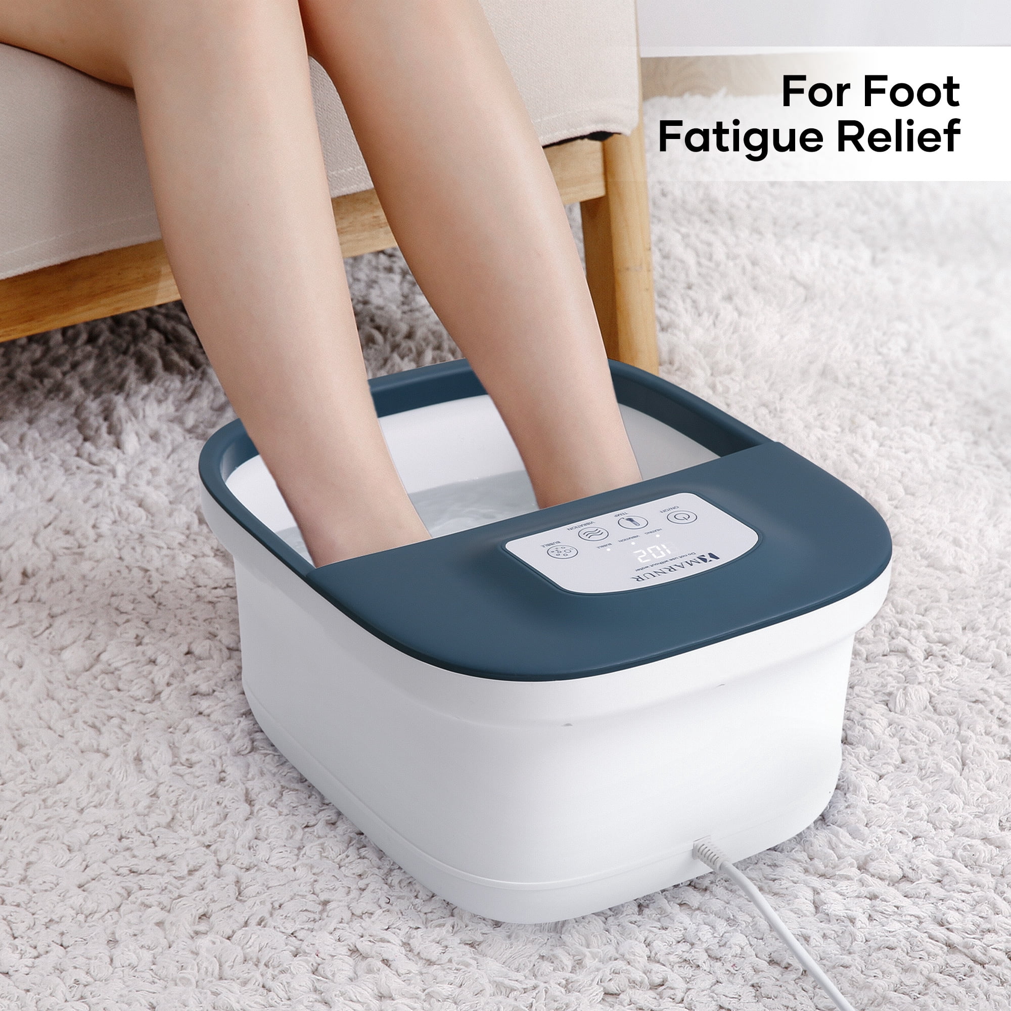 MARNUR Foot Spa Bath Massager with Heat, Rich Bubble, Vibration, Rollers and Lower Noise - Blue