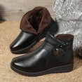 thumbnail image 6 of Wedge Winter Boots for Women with Fleece Lined Warm Fashion Casual Leather Zip up Work Snow Ankle Booties Black Size 6, 6 of 8