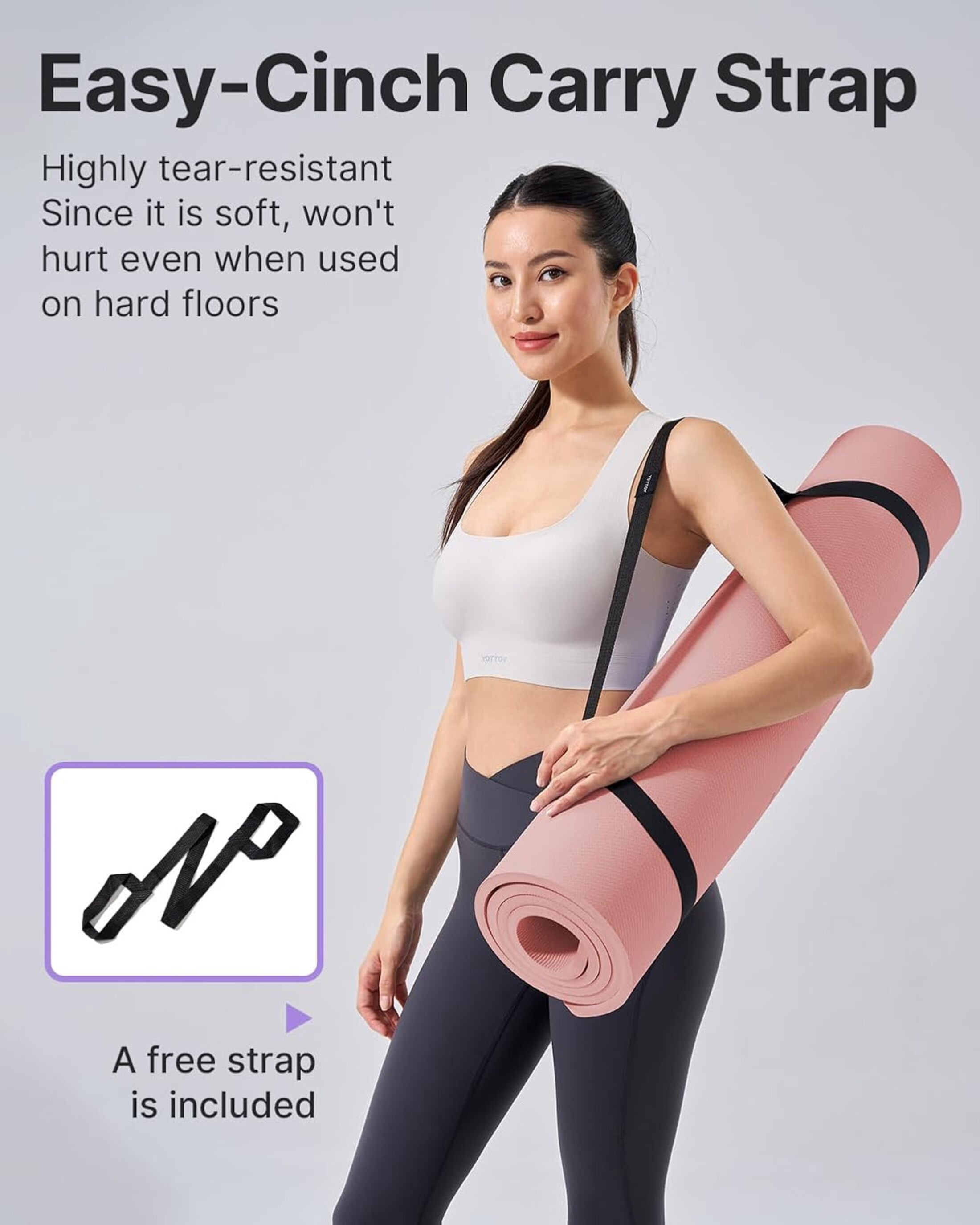 YOTTOY Yoga Mat，Extra Thick Yoga Mat (1/2inch),Professional TPE Exercise Mat,Non-Slip Workout Mat for Yoga, Pilates, Fitness, Barefoot Workouts, Home Gym Studio with Strap