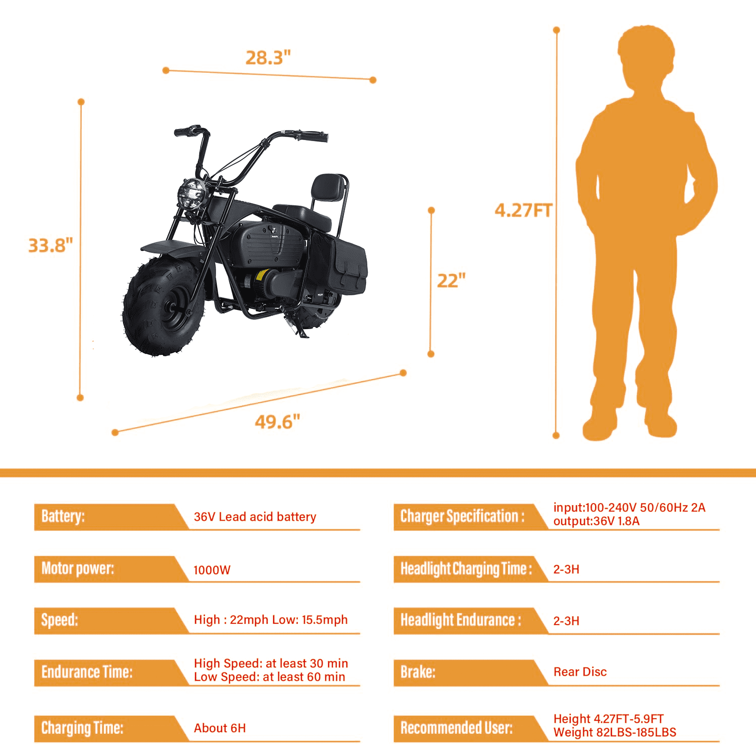 Track Seven 36V Powered Motorcycle for Kids, 1000W Electric Kids Dirt Bike,Max Speed to 22 MPH, Electric Mini Bike with Large Storage, Headlights, Up to 185lbs, Age 8+