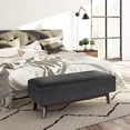 thumbnail image 2 of SIMPLIHOME Owen 48 inch Wide Rectangular Coffee Table Lift Top Storage Ottoman, Cocktail Footrest Stool in Upholstered Distressed Black Faux Air Leather for the Living Room, Mid Century Modern, 2 of 5