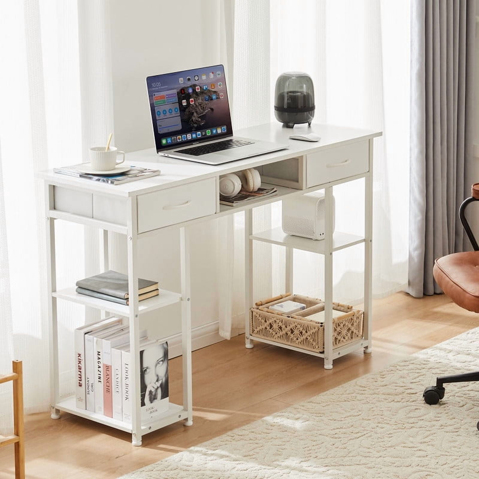 MCQ 48 Inch Desk with 2 Drawers Bedroom Kids Student Vanity Home Office Computer PC Table,White