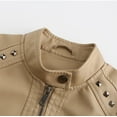 thumbnail image 4 of Lcziwo Womens Jacket Leather Motorcycle Biker Casual Trendy 2025 Jackets Long Sleeve Solid Color Outerwear Zip Up Standing Collar Cardigan Coats Beige,M, 4 of 7