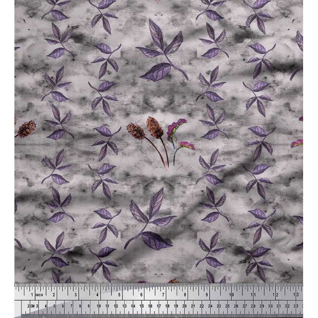 Soimoi Polyester Georgette Fabric Leaves Print Fabric by Yard 42 Inch Wide