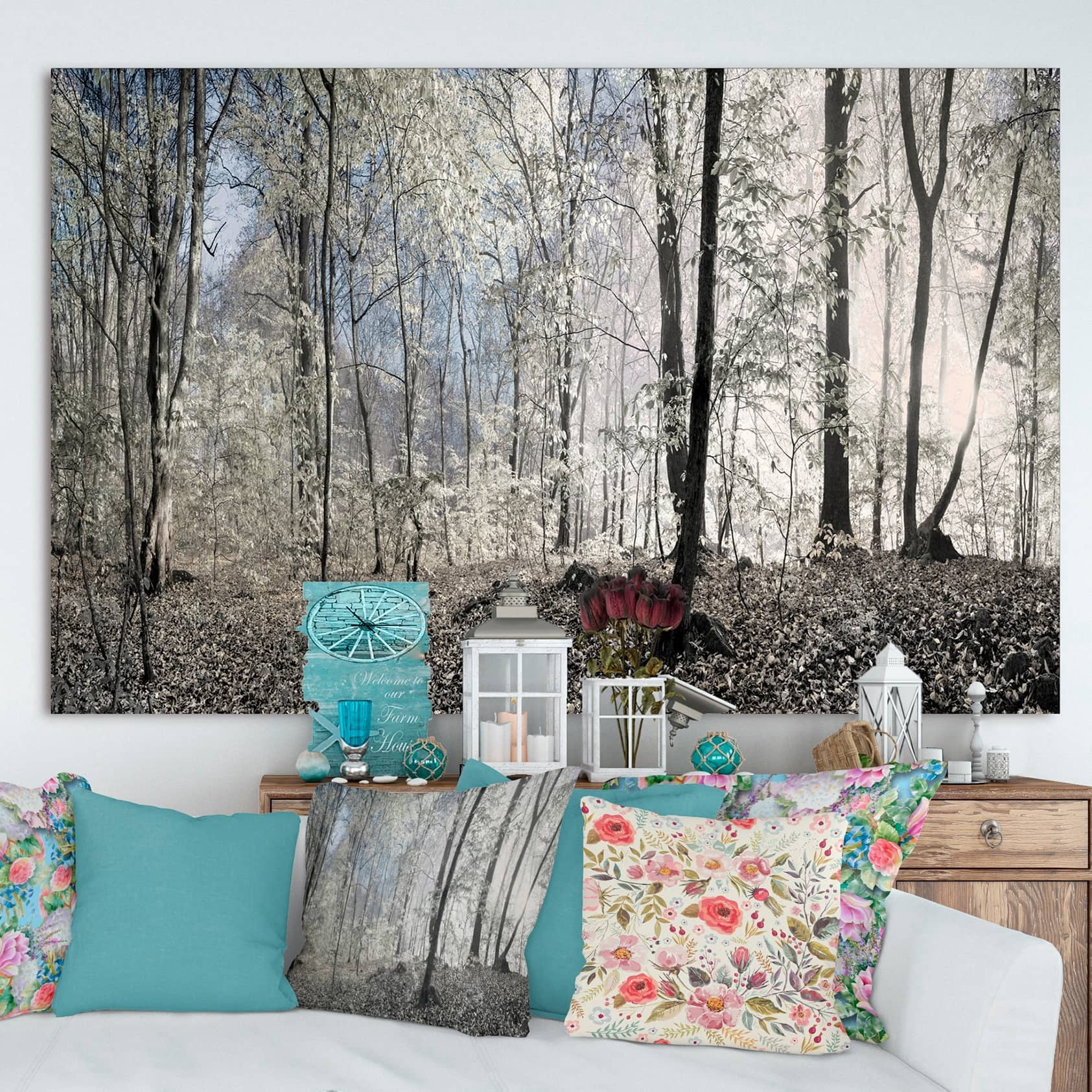 Designart 'Dark Morning in Forest Panorama ' Landscape Canvas Art Print
