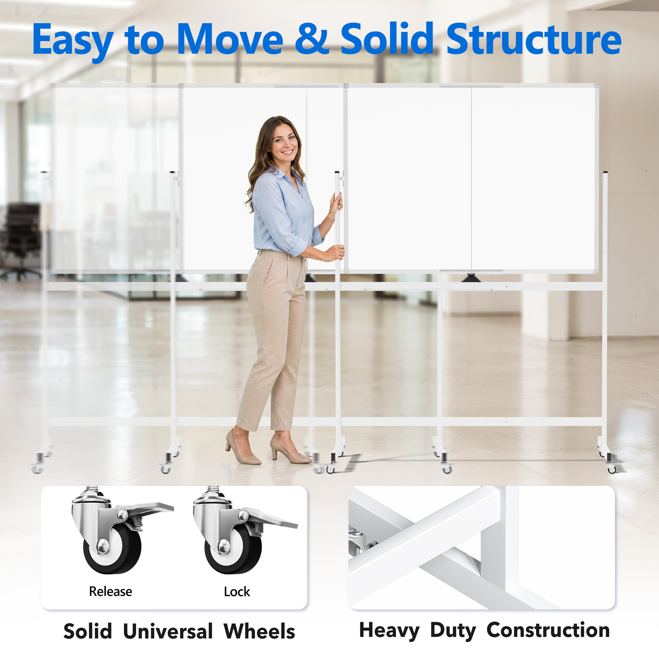 Tacwily 48x36 Inch Rolling Double-Sided Magnetic Whiteboard photo 5