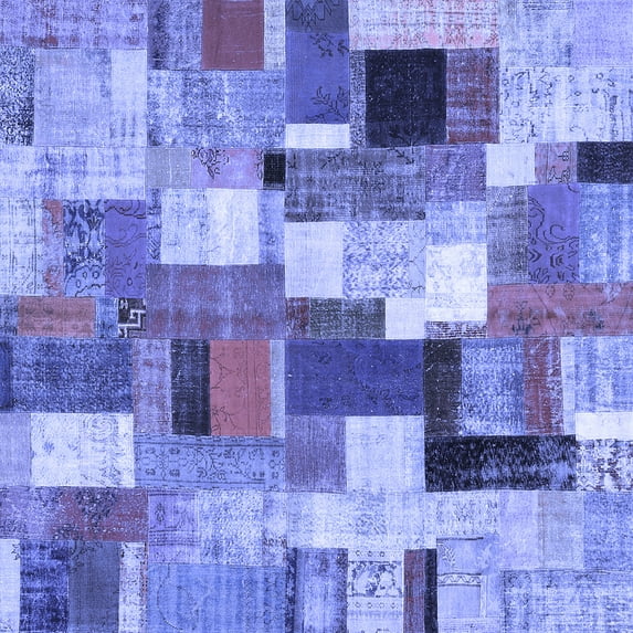 Ahgly Company Indoor Square Patchwork Blue Transitional Area Rugs, 7' Square