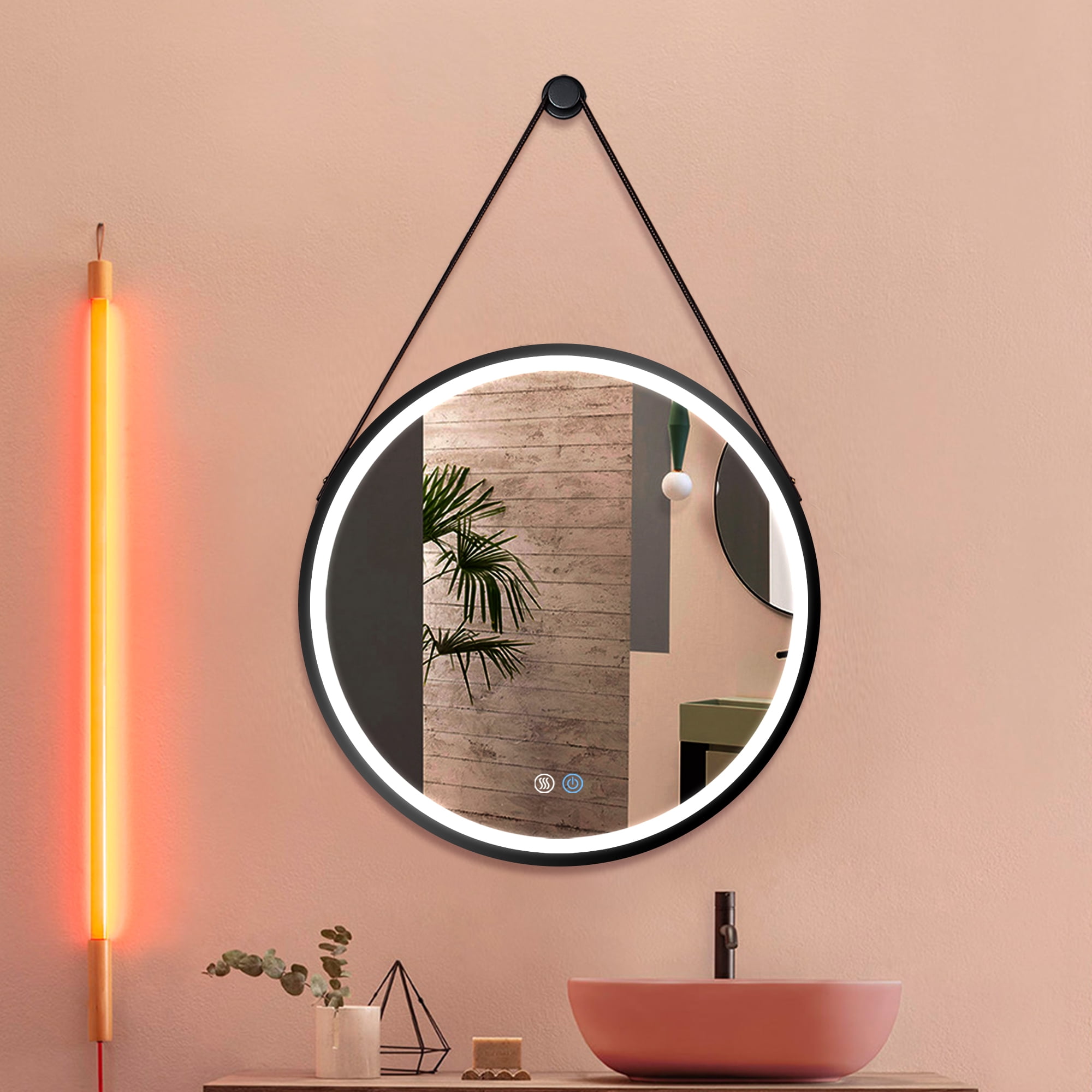 Lausatek 32 Inch Round Mirror with LED Light ,Large Circle Mirror