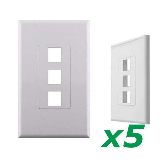 White 1-Gang Screwless Decora Wall Plate Cover with 3-Port Keystone Jack Insert (5 Pack)