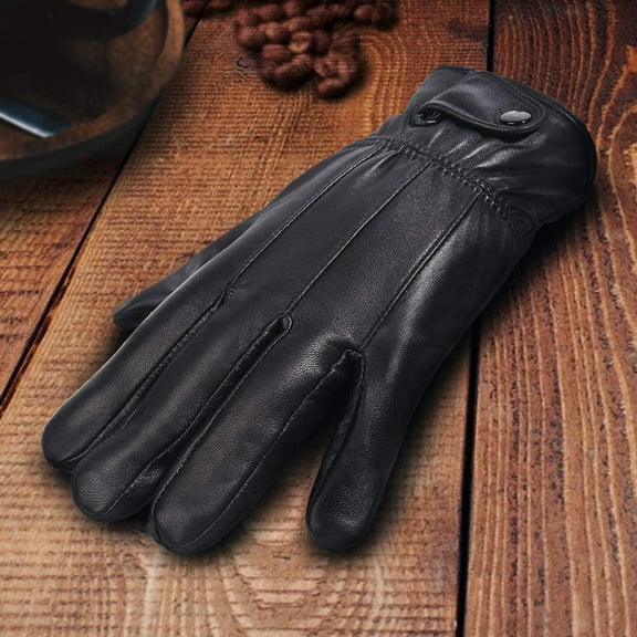 harmtty Winter Cycling Gloves Men Women Black Faux Leather Wind Resistant Gloves Warm Fleece Lined Gloves for Driving Outdoor Activities