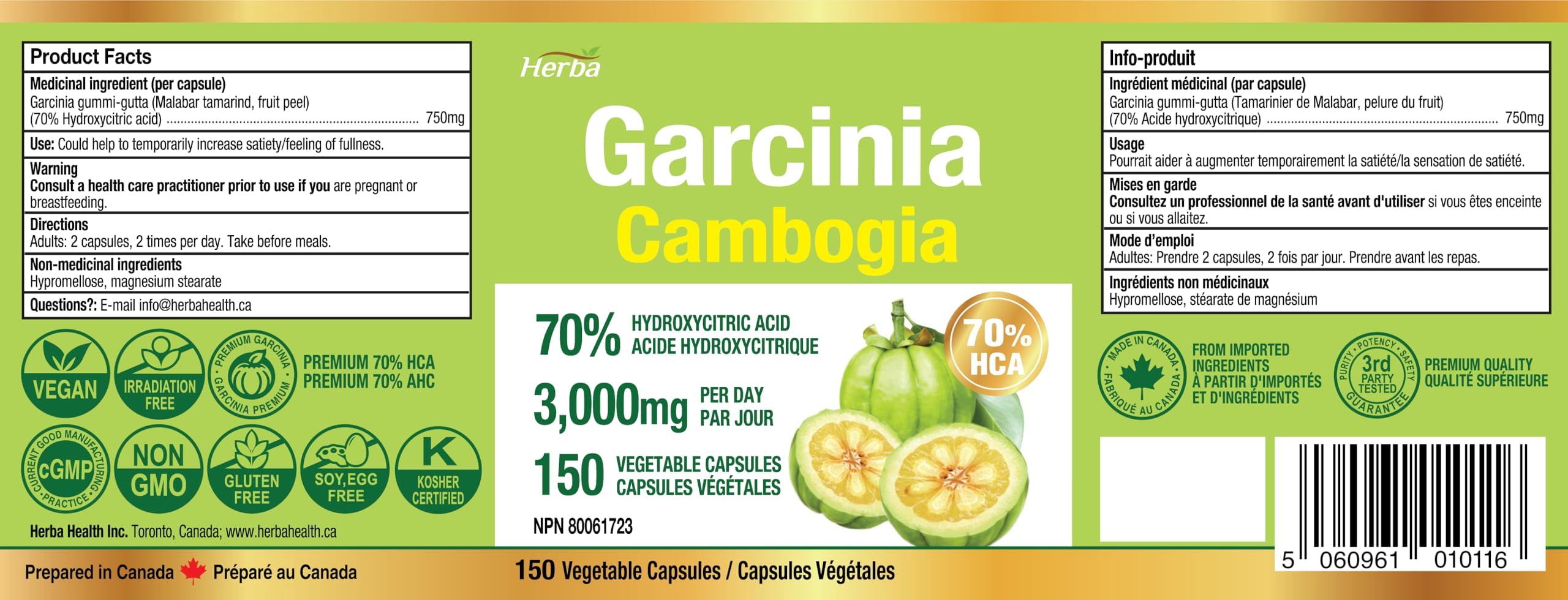 Herba Garcinia Cambogia Extract 750mg – 150 Capsules | 70% HCA
