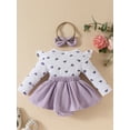 thumbnail image 4 of Elippeo Baby Girls Rompers Dress 3 6 9 12 18 Months Heart Print Fox Embroidered Long Sleeve Skirt Hem Jumpsuits Fall Clothes Bodysuits with Headband, 4 of 10