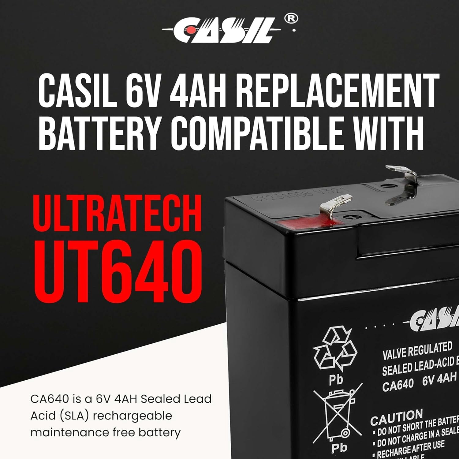 CA640 6V 4Ah Battery – Replacement for Lithonia ELB06042 Emergency Light Battery, ELB 06042 Compatible with Exit Signs & Commercial Lighting Fixtures