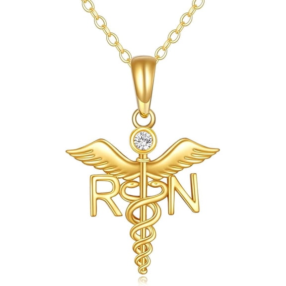 14k Real Gold Stethoscope Necklace for Women, Fine Gold Pendant Jewelry Birthday Gifts for Nurse Doctor