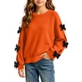 thumbnail image 2 of BLVB Girls Fall Clothes Crewneck Sweatshirt Long Sleeve Cute Bow Pullover Loose Raglan Tops Outfits(Orange,11-12 Years), 2 of 6