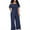 Dark Blue, variant on Plus Size Women's Solid Wide Leg Off Shoulder Denim Jumpsuits
