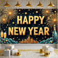 thumbnail image 6 of Gold Lettering Happy New Year Banner Firework Design New Year Display Star Pattern Champagne Elements Festive Backdrop for New Year Party Holiday Celebration Indoor Decoration, 6 of 9
