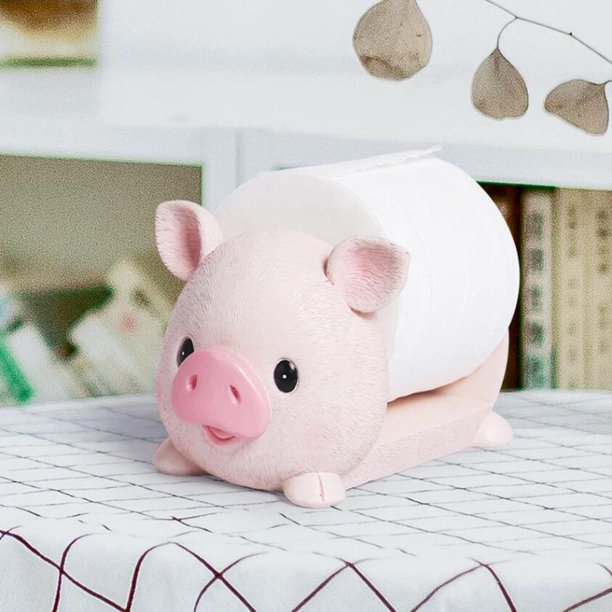 Soporte de rollo de papel higiénico de dibujos animados, soporte de tejido de resina de personalidad, estante de pañuelos faciales, adorno de baño de Cerdo Macarena Soporte de tejido