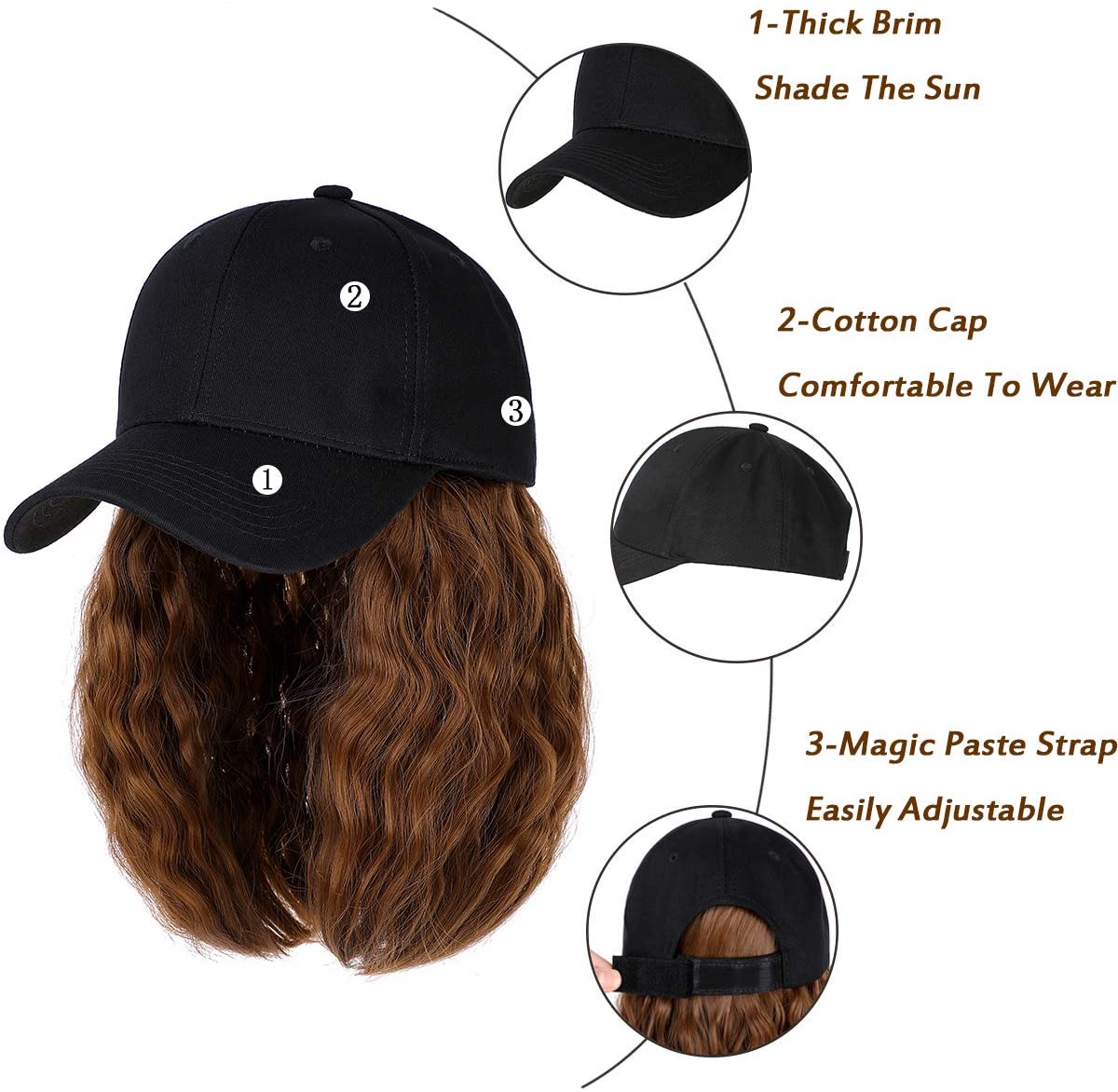 Baseball Cap Hair with 14 inch Wave 