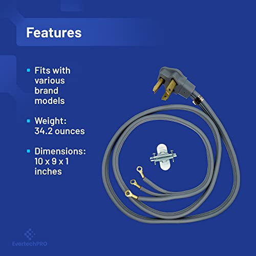 57000 3-Prong 6ft Dryer Power Cord Rated 30 Amps Universal Dryer Power Cord Connector with Strain Relief for 10-30R Outlets Compatible with Older or Newer Dryers 72" Gray