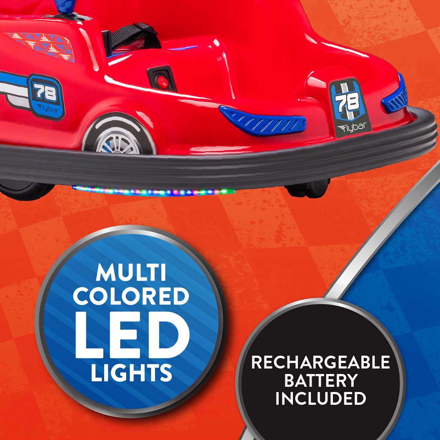Kid Trax 6V Bumper Car Ride-On Toy, Red, 360° Spin with LED Lights, Soft Bumpers, Safety Belt