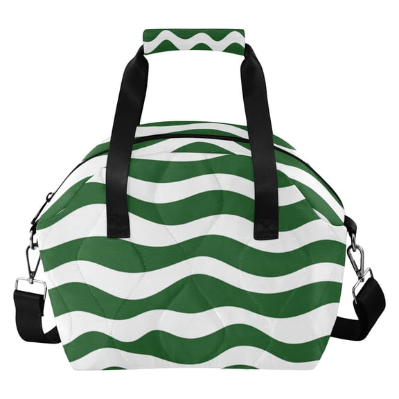 Green Wavy Lines Insulated Lunch Bag Reusable Quilted Lunch Box Waterproof Leakproof Lunch Container