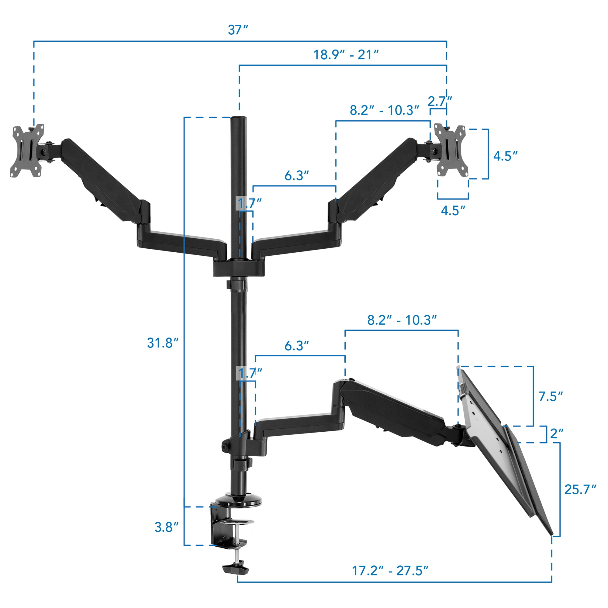 Mount-It! Dual Monitor Sit-Stand Desk Mount | Fits 17"-32" Computer Screens
