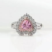 EOEMY 2Ct Pink Cz Love Heart Engagement Band Women'S 925 Silver Wedding Ring Size 6-10