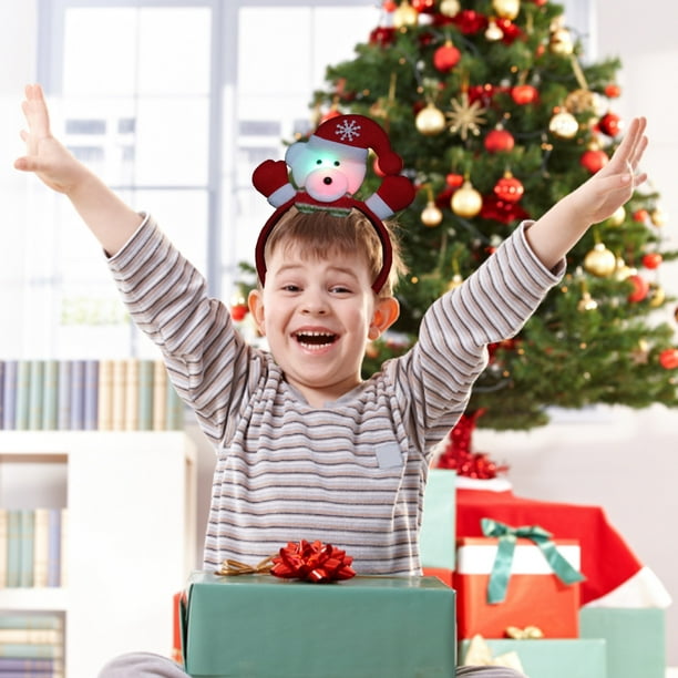 Diadema navideña iluminada con diseños de Papá Noel, muñeco de nieve, oso y ciervo | Diadema LED festiva para adultos y niños | Accesorio para fiestas navideñas