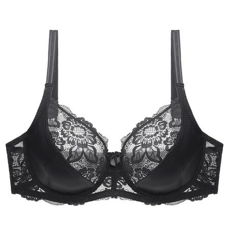 

HoWD Plus Size Sexy Women See-through Breathable Lace Flower Push Up Bra Underwear