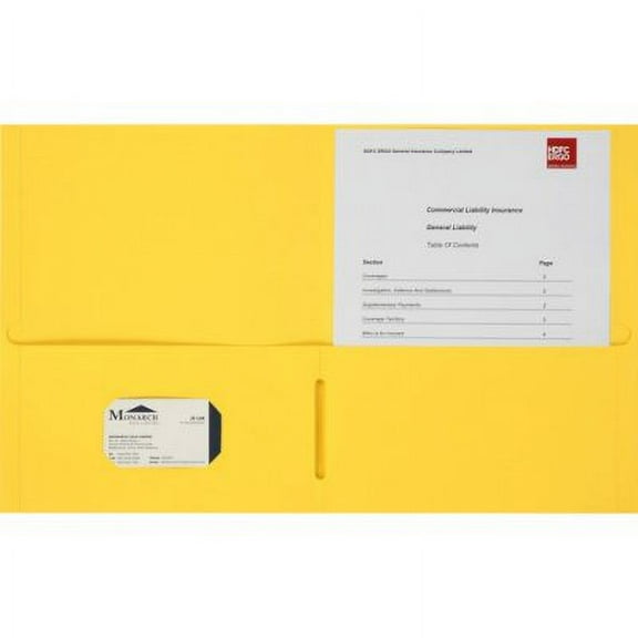 Business Source Letter Portfolio - 8 1/2" x 11" - 125 Sheet Capacity - Inside Front & Back Pocket(s) - Paper Stock - Yellow - 25 / Box | Bundle of 2 Boxes