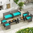 thumbnail image 1 of Costway 8 PCS Patio Conversation Set with Seat Cushions & Tempered Glass Tabletop, Outdoor Turquoise + Gray, 1 of 10