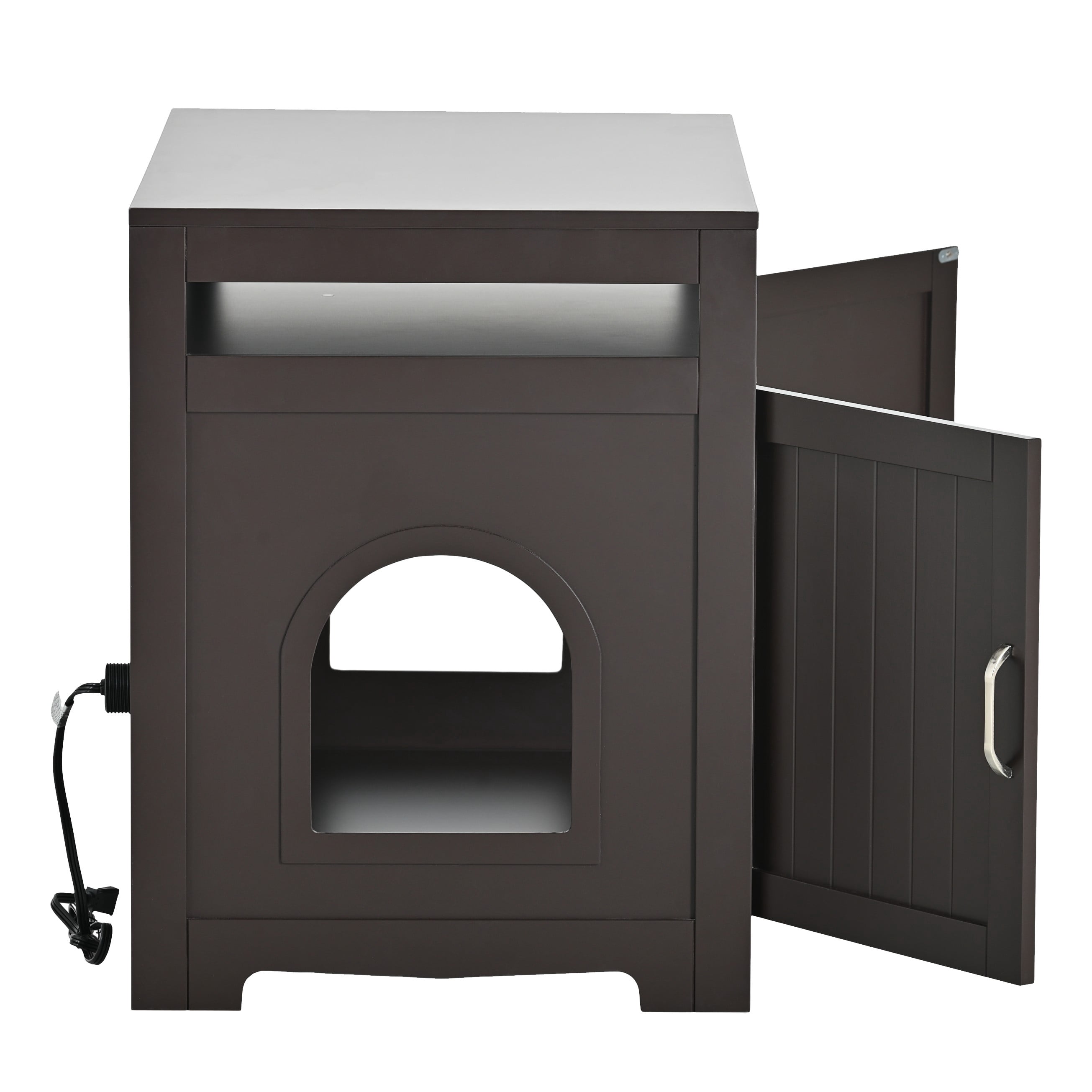 Litter Box Enclosure Furniture with Hidden Plug & 2 Doors, Large Wooden Cat Washroom Storage Bench Side Table, Indoor Pet House, Espresso