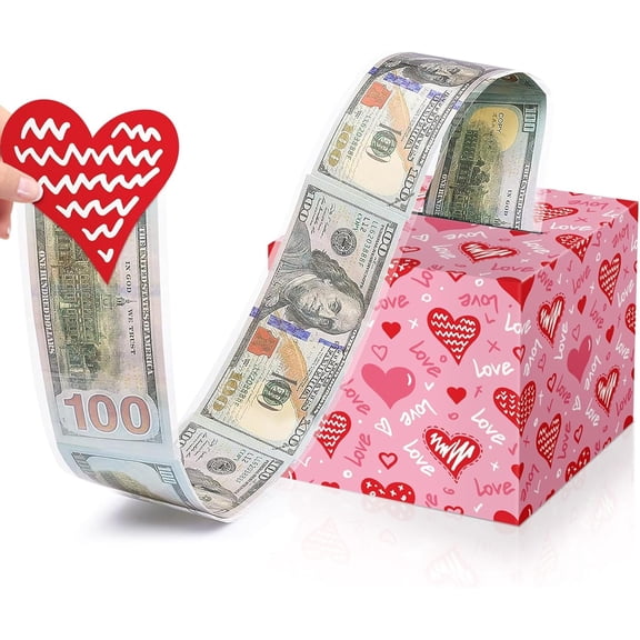 Valentine's Day Money Box for Cash Pull Pink & Red Money Pull Box for Cash Gift with Greeting Card Valentine Surprise Money Roll Gift Box DIY Money Box Pull Out Kit for Birthday Valentines