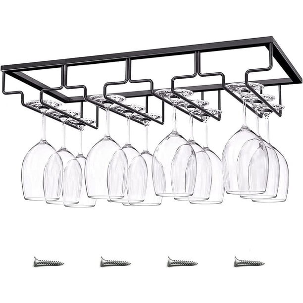 Estante para copas de vino, soporte para copas de vino de metal, estante para copas colgantes, estante para copas, con tornillos de montaje, 4 filas de gran capacidad, para bar cocina,